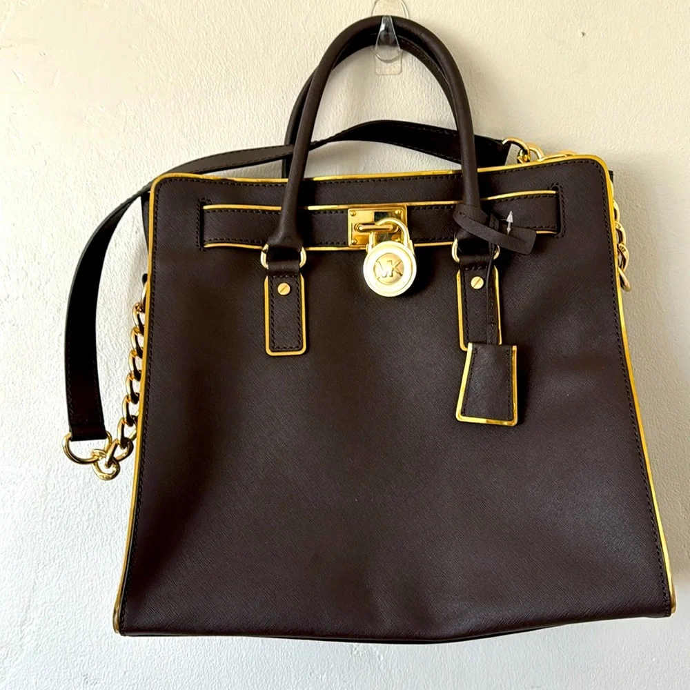 NWT MK BROWN Large Brown Bag w/Gold Trim and Chain Strap-Hamilton Speccio - Picture 1 of 11